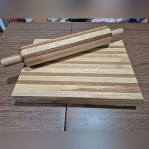 Handmade Wooden Butcher Block Cutting Board And Rolling Pin